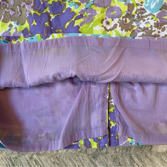 Talbots Lavender Green Aqua Floral Cotton Spandex Lined Zip Mini Skirt Summer - Picture 5 of 10